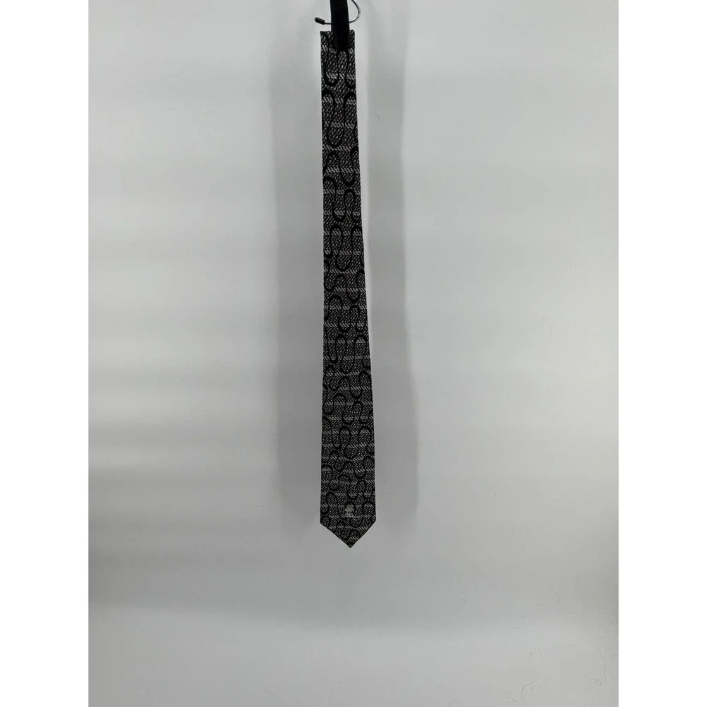 Vintage‎ Countess Mara New York Silk Tie Silver Black Abstract Geometric Coronet